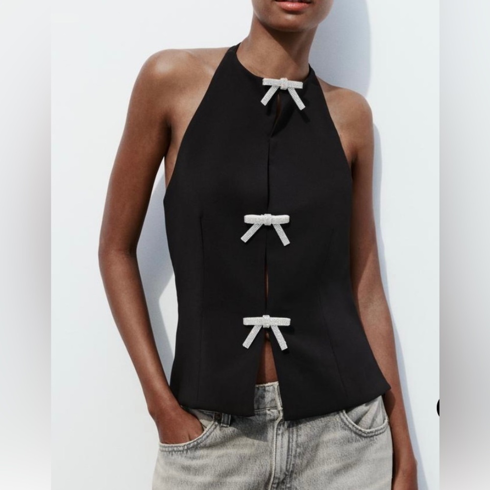 JEWEL BOW HALTER TOP ZARA